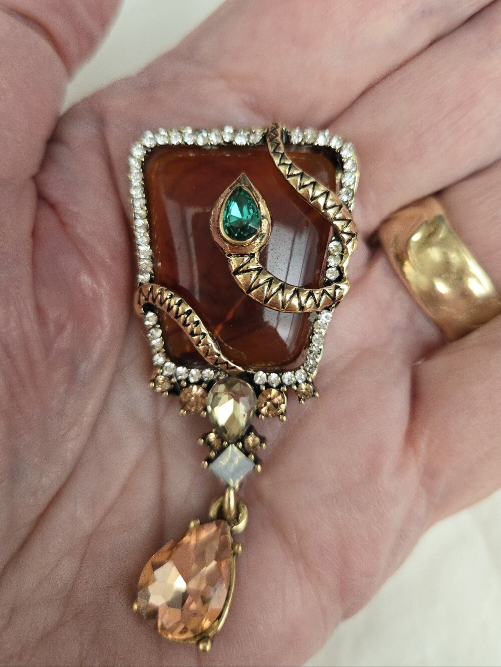 NWOT Vintage Style Amber & Crystal Snake Brooch